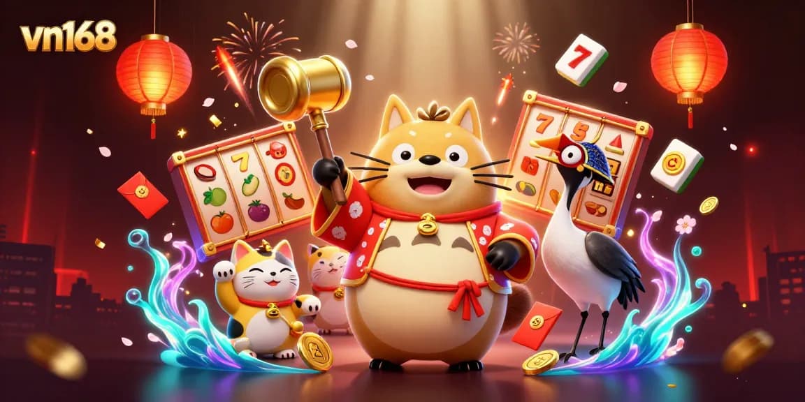 Experience thrilling gaming adventures at vn168 with lively characters and vibrant casino elements.