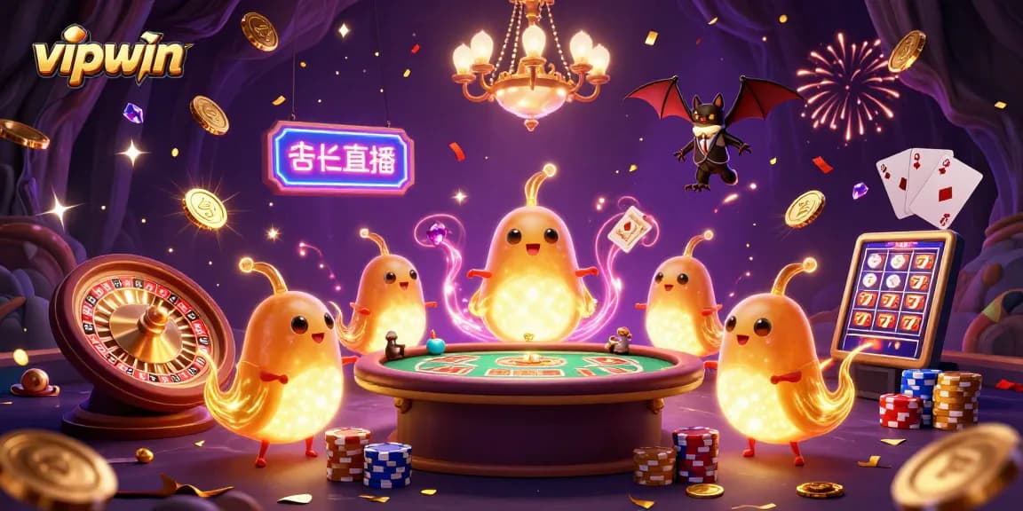 Engage with vipwin's vibrant casino scene featuring glowworms, a bat dealer, and dazzling jackpot elements.