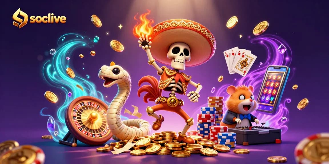 Experience socolive's lively celebration with vibrant characters and gambling elements.