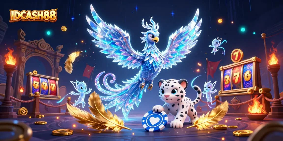 Experience the vibrant world of IDCASH88 with a phoenix and interactive gaming elements.