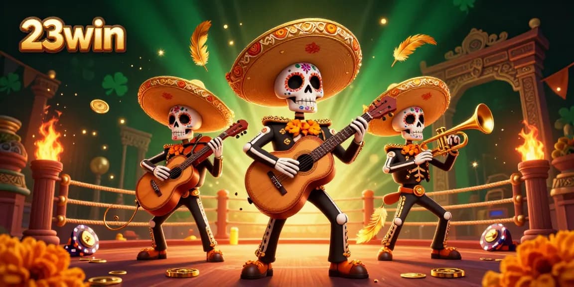 Engage with lively 23win mariachi-themed casino action featuring skeleton musicians amidst rich gaming elements.