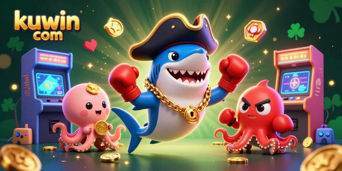 Engage in thrilling games at kuwin com with a vibrant casino-themed illustration featuring animated characters.