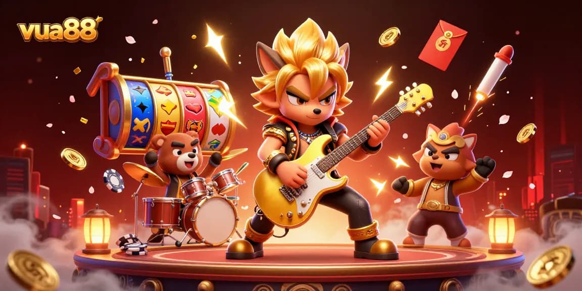 Experience the thrill of vua88 with dynamic slot reels, gold coins, and vibrant casino elements.