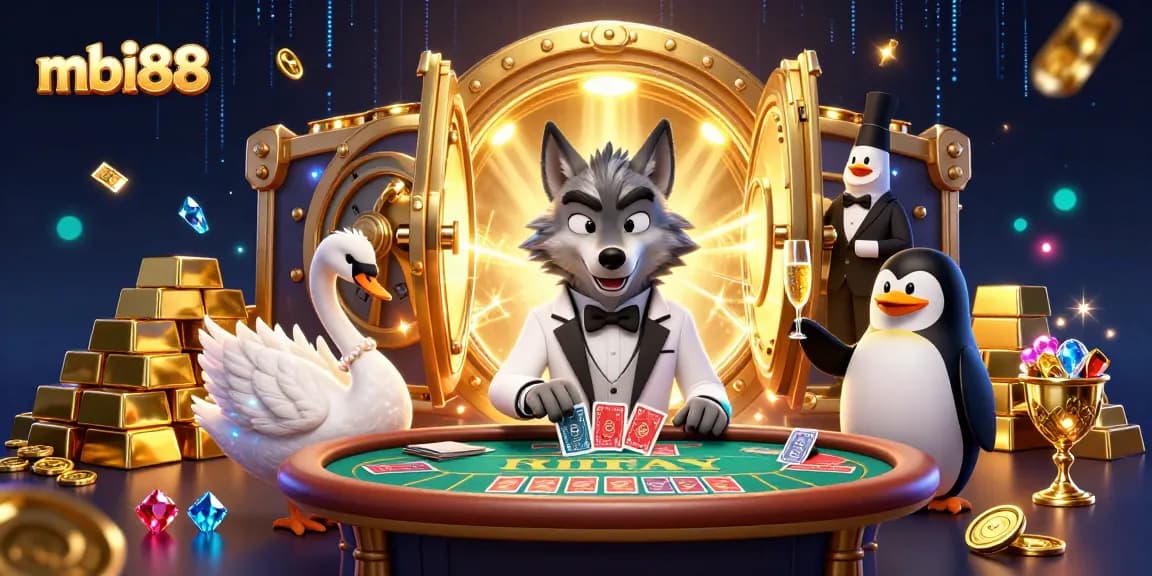 Play and win at mbi88 with a luxurious 3D casino experience featuring exciting characters and treasures.