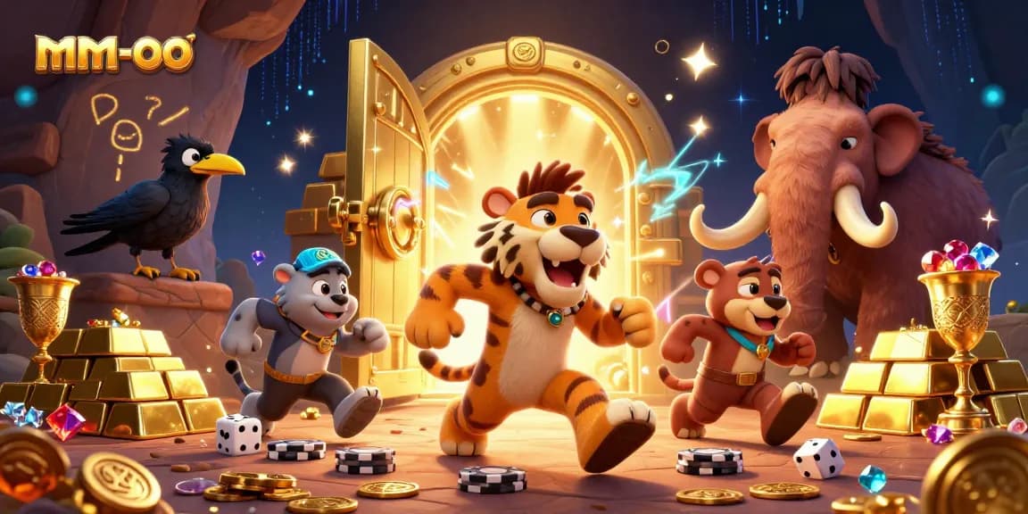 Experience the thrill of mm-oo with a lively 3D cartoon casino scene full of exciting gaming elements.