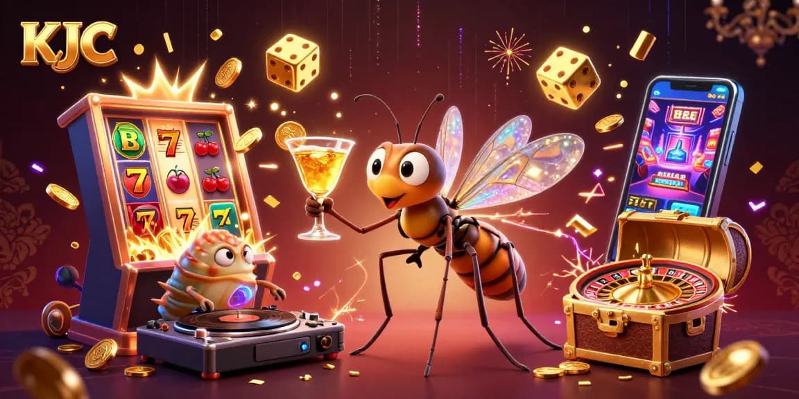 Engage with exciting KJC gaming experiences featuring colorful slot machines and vibrant casino characters.