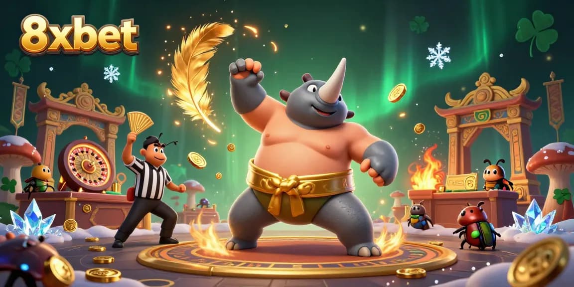 Experience the thrill of 8xbet with a vibrant 3D scene of action-packed gambling.