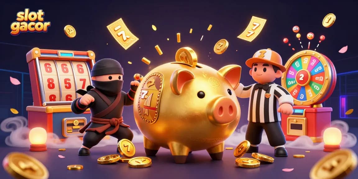 Experience the excitement of slot gacor with a vibrant 3D casino illustration featuring dynamic game elements.