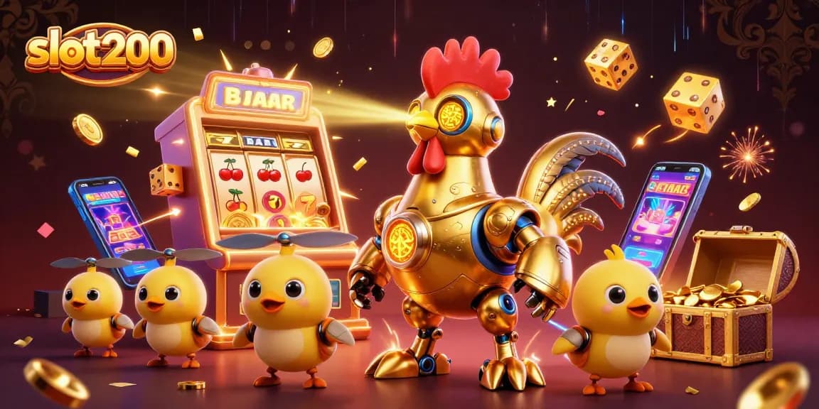 Slot200 menghadirkan permainan menarik dengan jackpot berkilauan dan karakter robot unik.