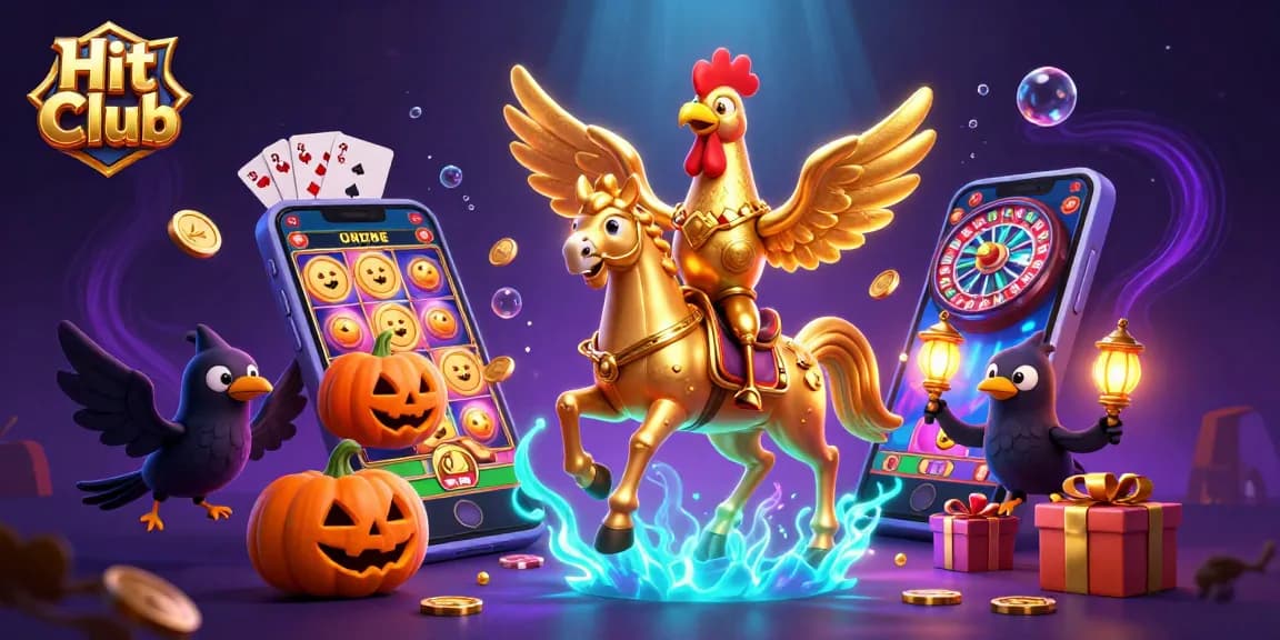 Experience thrilling games at Hit Club with golden rooster, vibrant casino elements, and epic symbols.