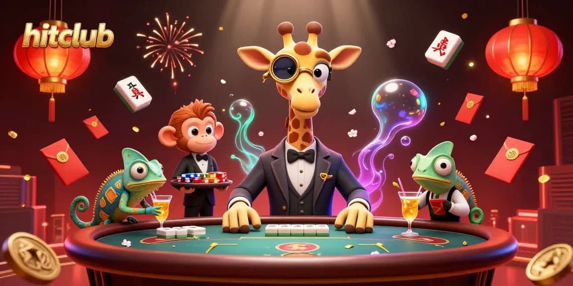 hitclub showcases a vibrant 3D scene with high-roller giraffe and vibrant casino action.