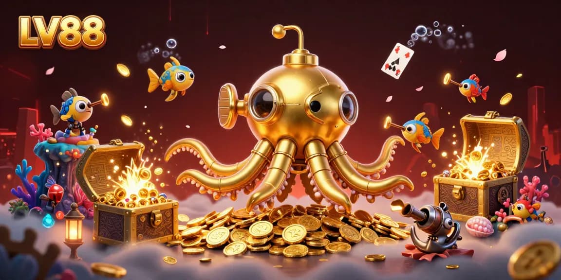 Experience the thrill of LV88 with a golden kraken in a treasure-filled underwater adventure.