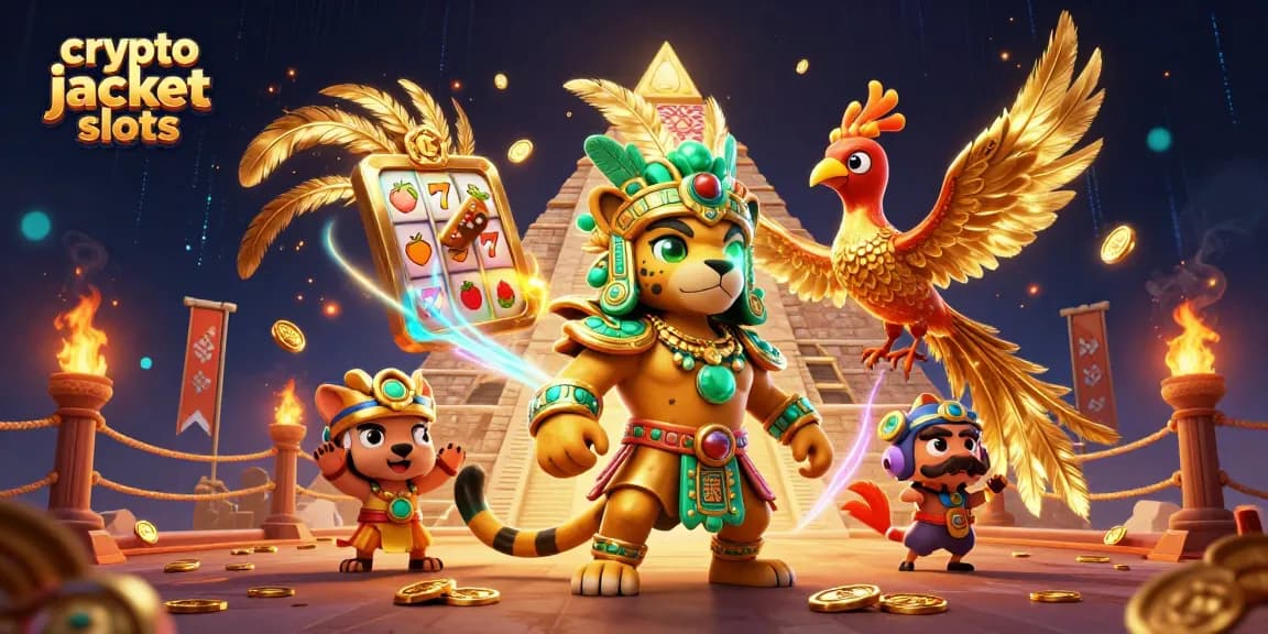 Experience thrilling crypto jackpot slots with vibrant characters and dynamic casino elements.