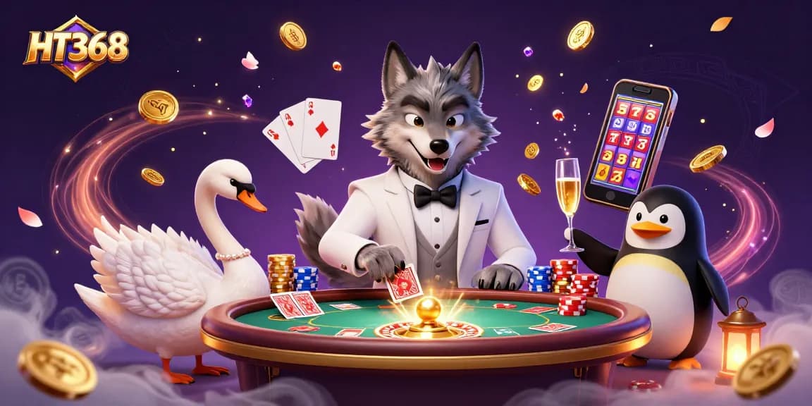 Engage with HT368 for a vibrant casino experience featuring cards and golden chips.