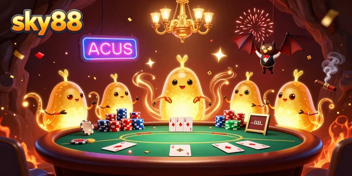 Experience sky88 gaming excitement with glowworms lighting up a vibrant cave casino scene.