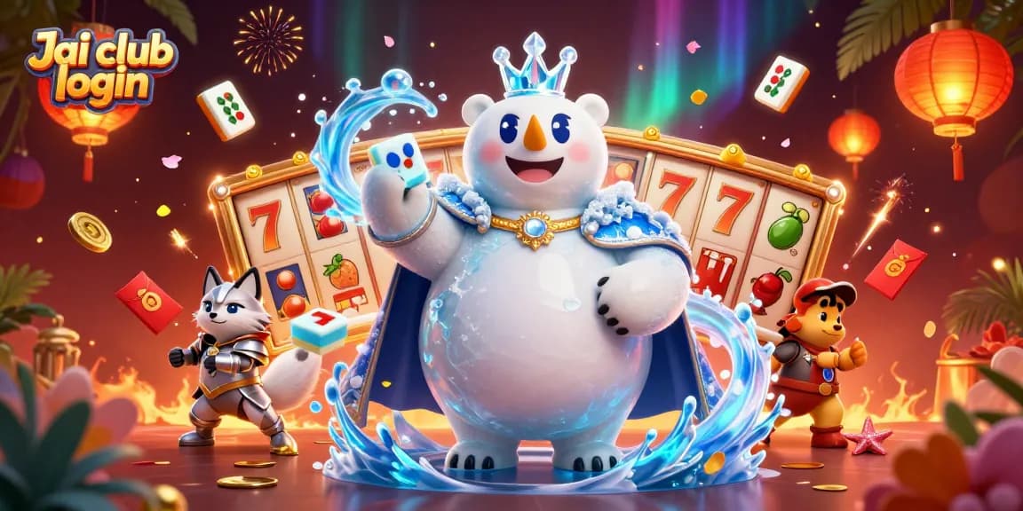 Engage with Jai club login through a vibrant gaming adventure featuring a polar bear and fox in a dynamic casino scene.