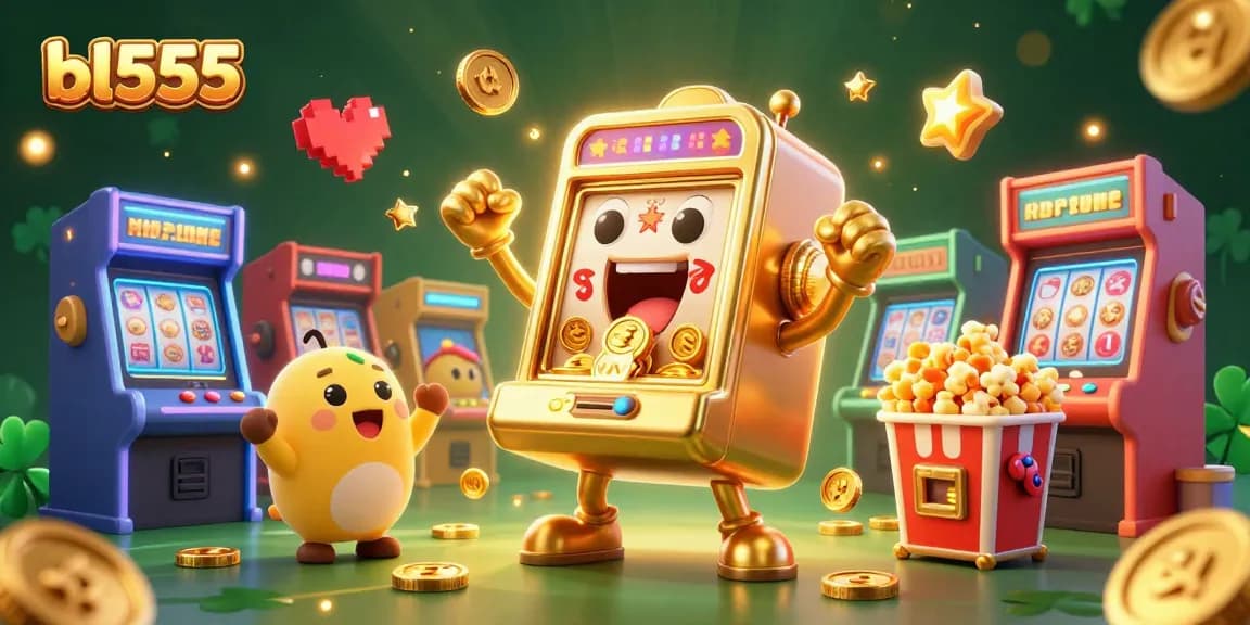 Experience the thrill of winning at bl555 with a cheerful 3D slot machine celebrating a jackpot.