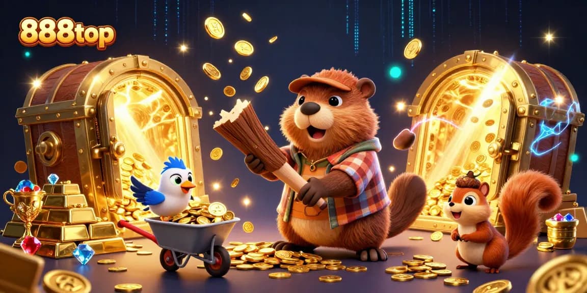 Experience thrilling gameplay at 888top with gold coins raining from the sky in a vibrant casino scene.