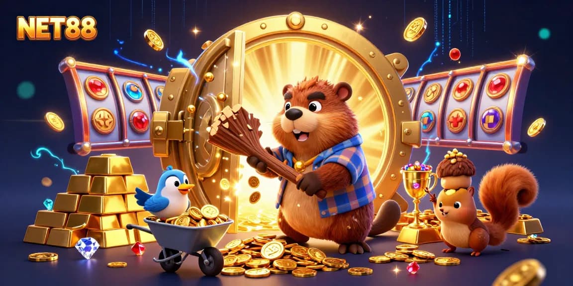 Engage in thrilling slots at NET88 where excitement meets treasure in a vibrant casino scene.