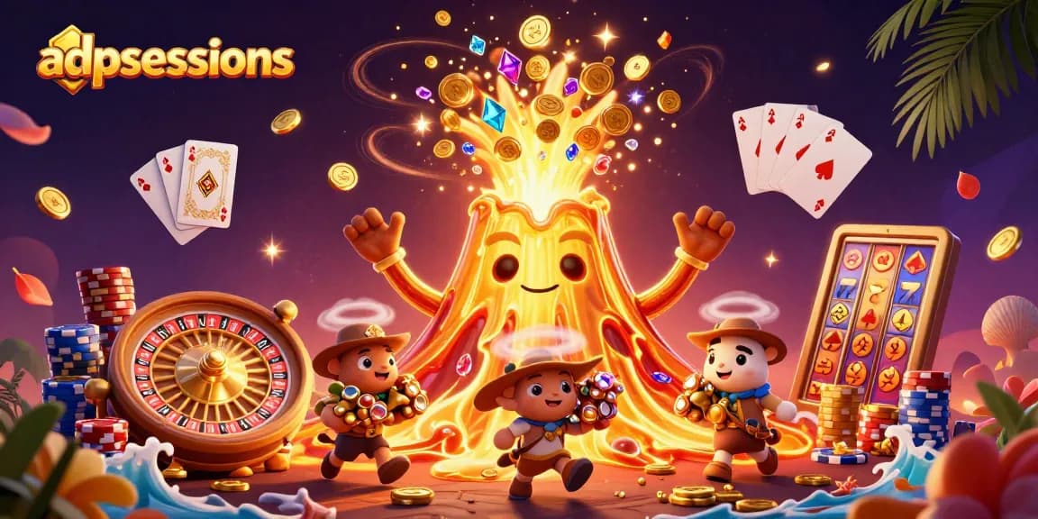 Engage with adpsessions' thrilling online gaming experience featuring a triumphant volcano and abundant treasures.