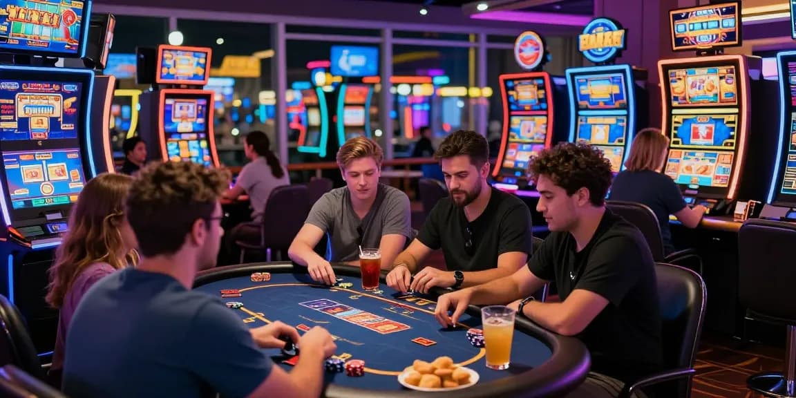 Players engaged at casinos that accept credit cards, enjoying games and vibrant atmosphere with credit cards, chips, and drinks.