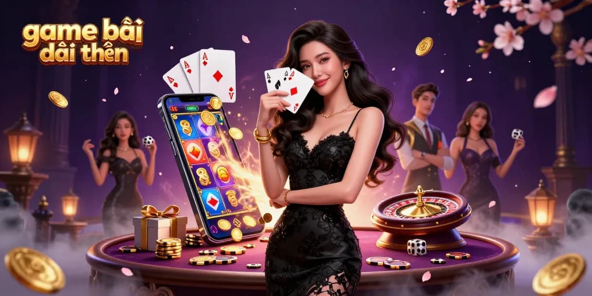 Experience the thrill of game bài đổi thưởng in a vibrant casino atmosphere with elegant characters.