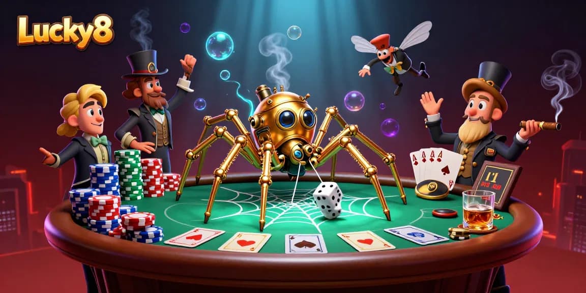 Experience the thrill of making winning bets with Lucky8 in this steampunk casino scene.