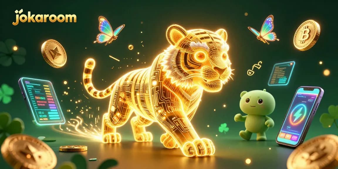 Experience the thrill at jokaroom, where a neon tiger charges through a vibrant casino.