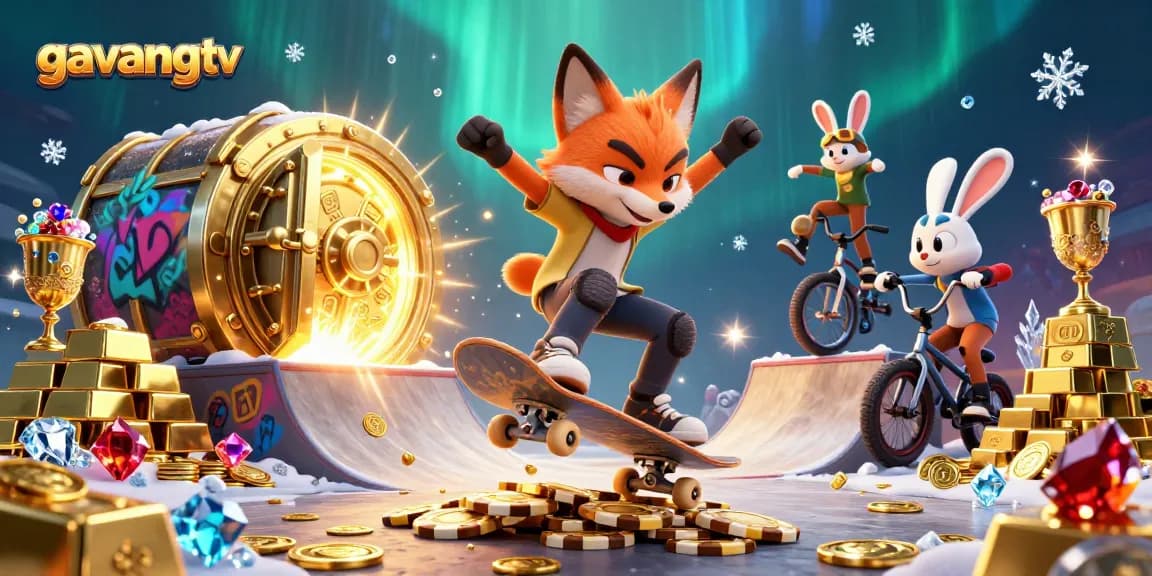 Experience the thrill of gavangtv with a dynamic 3D scene filled with gambling excitement and vibrant characters.