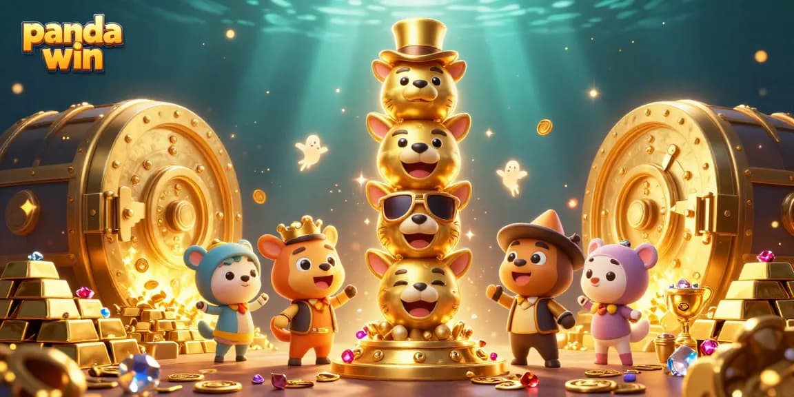 Panda win showcases an exciting casino scene with a golden totem pole and treasures, inviting bold wagers.