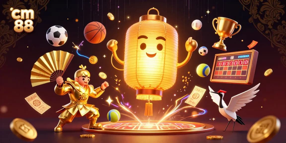 Experience thrilling gameplay with cm 88 as a giant golden lantern spirit illuminates sports betting excitement.