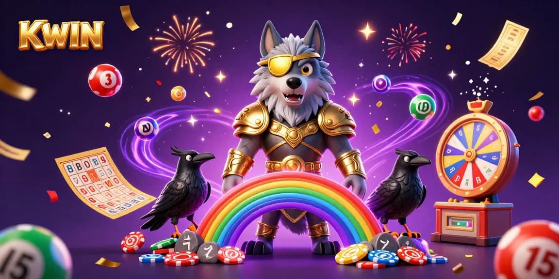 KWIN engages players with exciting lottery action amidst a colorful casino scene filled with dynamic game elements.