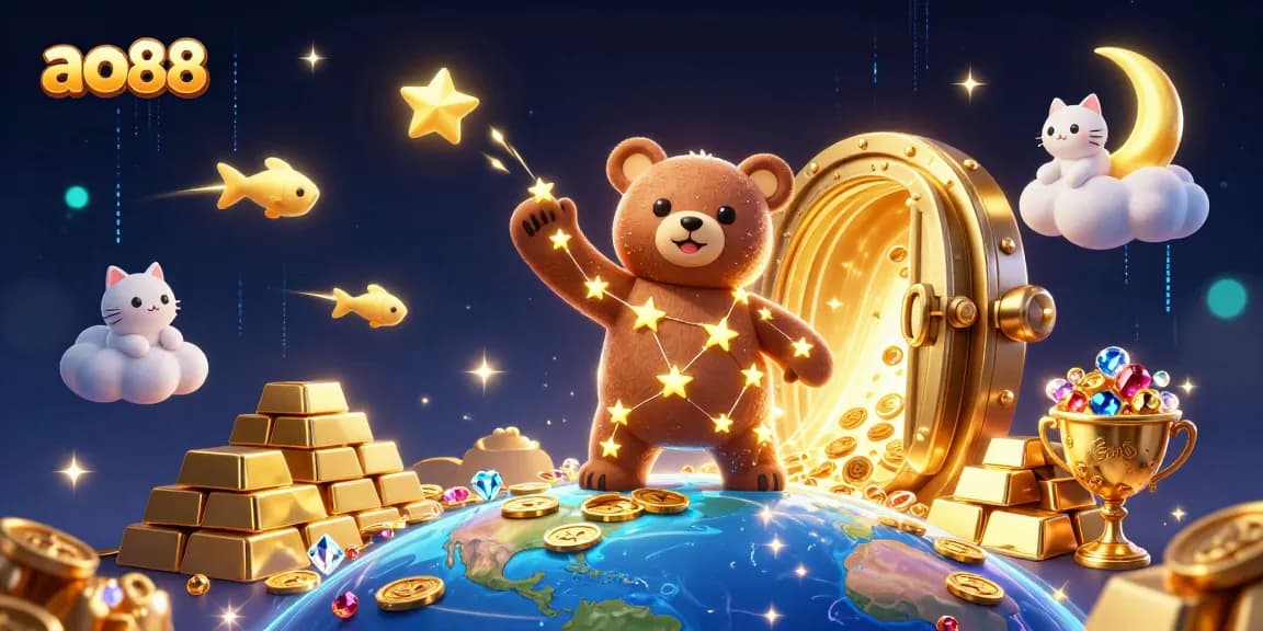 Engage with ao88's thrilling gaming experience, collecting coins amidst dazzling treasures.