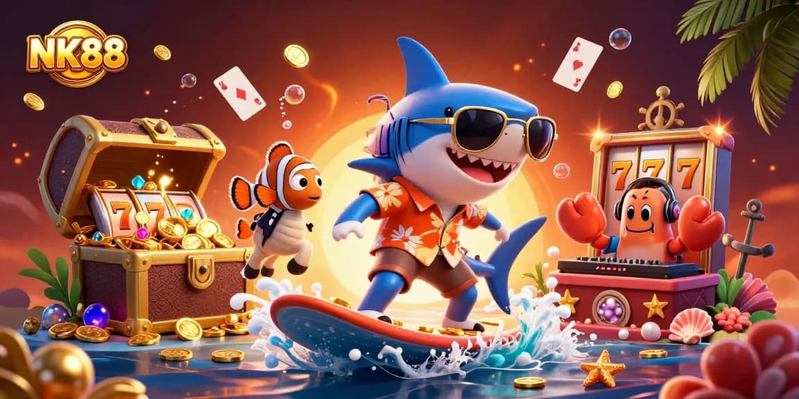 Experience thrilling gameplay with NK88’s underwater casino adventure featuring vibrant characters.