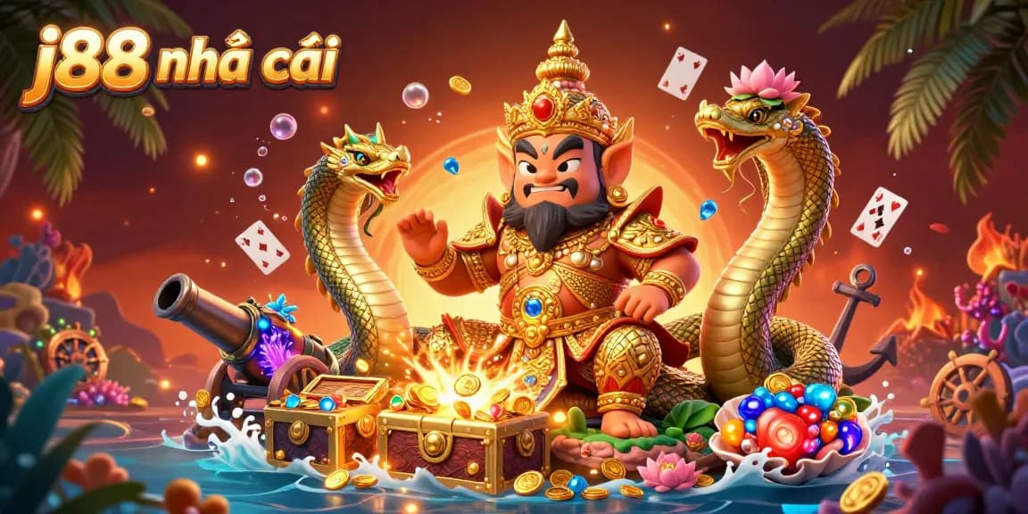 Engage with j88 nhà cái in an exciting underwater casino adventure featuring a guardian and treasures.