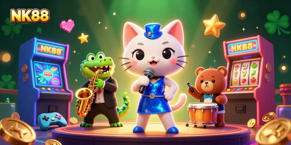Experience the vibrant casino scene at NK88 with lively characters and gaming excitement.