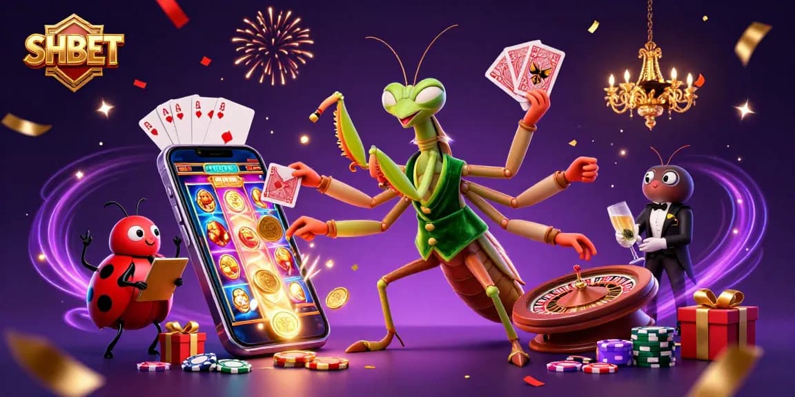 Engage with SH BET in a vibrant online casino scene filled with exciting game action and colorful slot machines.