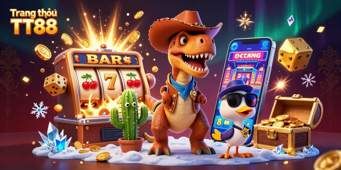 Experience exhilarating gaming at Trang chủ TT88 with vibrant slot machines, dynamic characters, and a thrilling ambiance.
