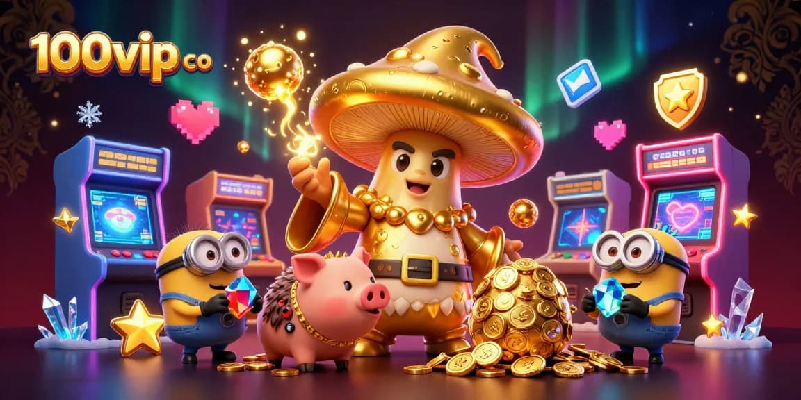 Experience the magic of winning at 100vip co with a golden wizard and treasure-filled scene.