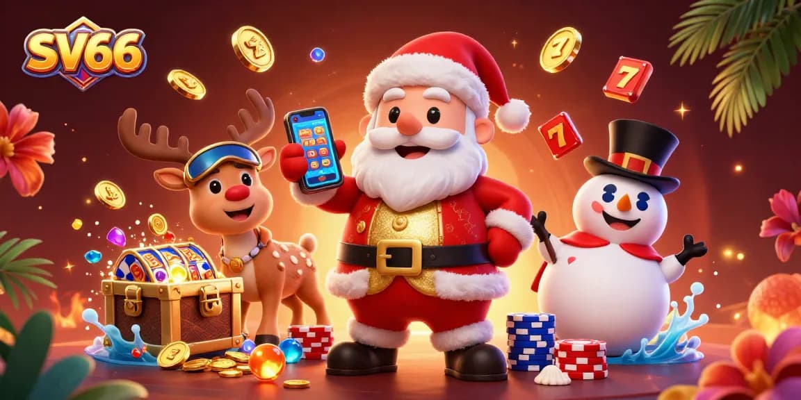 Experience jackpot thrills with SV66's premier slots in a festive casino scene.