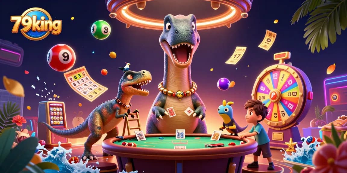 Experience the thrill of 79king with a vibrant casino scene featuring iconic gambling characters and elements.