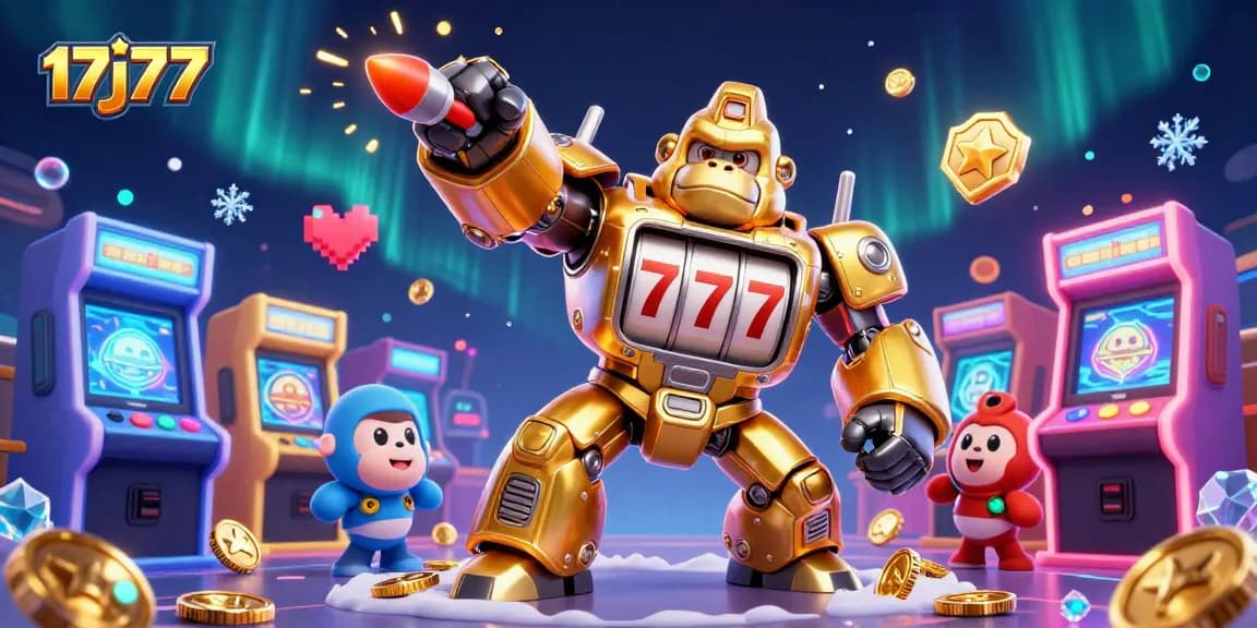 Experience thrilling gameplay at 17j77 with vibrant slots and arcade elements in a stunning 3D illustration.