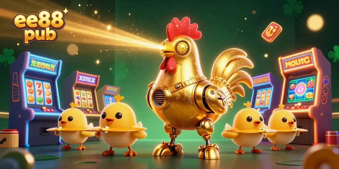 Engage with thrilling gaming at ee88 pub, where the golden rooster robot leads an adventure through dynamic slot games.