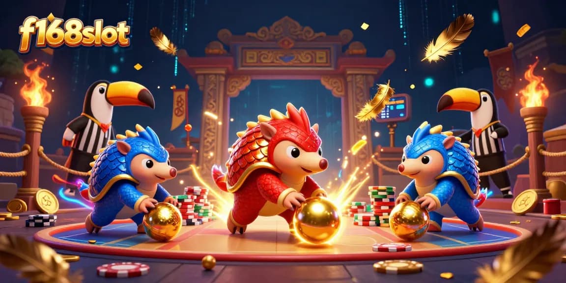Engage in thrilling bets and win with f168slot featuring dynamic pangolins in a casino scene.