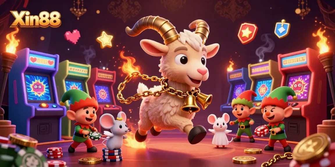 Xin88 engages players in a lively casino scene with festive characters and vibrant gaming elements.