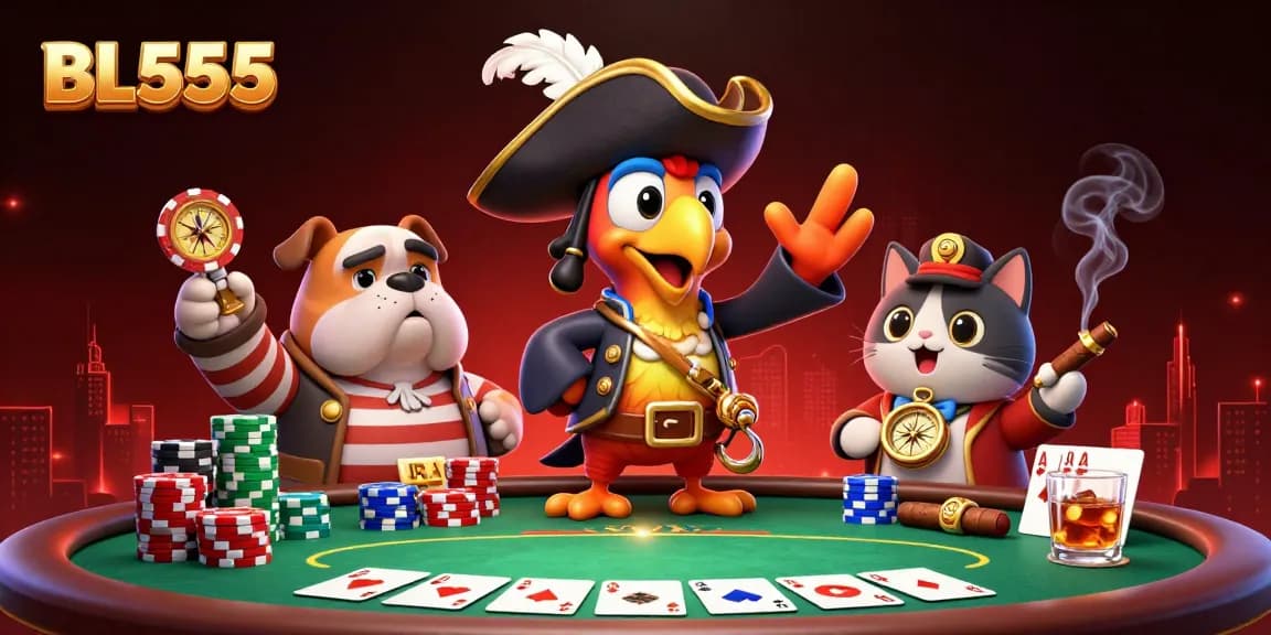 Engage in thrilling gameplay at BL555 with vibrant cards, poker chips, and an exciting atmosphere.
