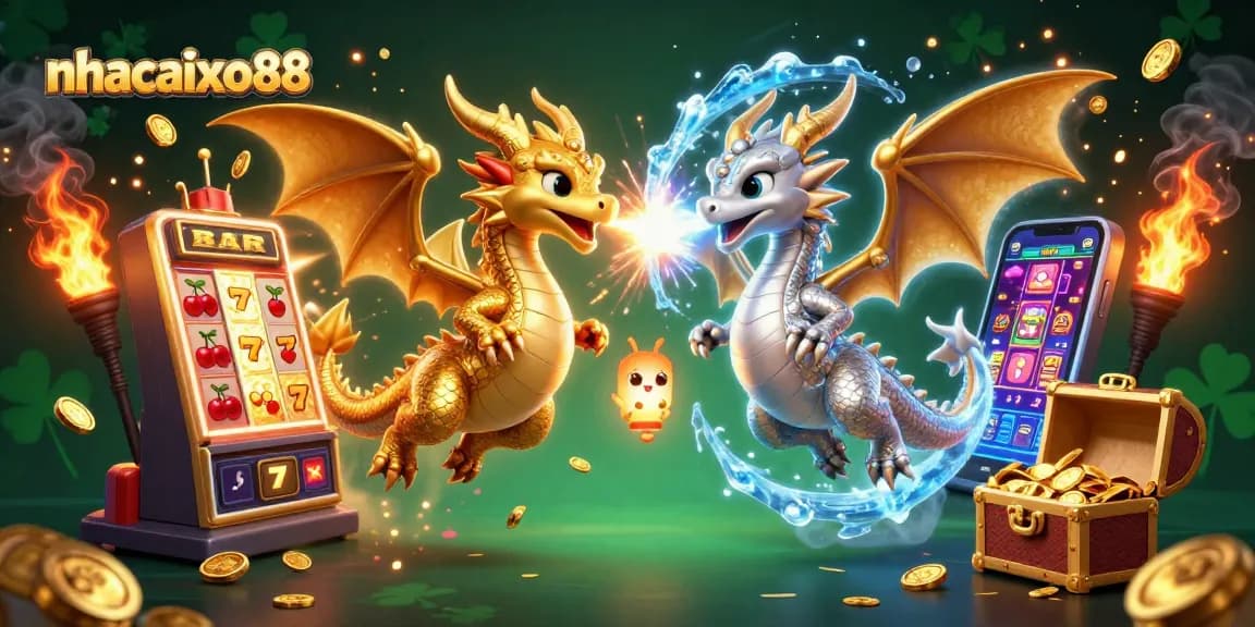 Join the fun at nhacaixo88 with animated dragons and a festive slot machine jackpot!