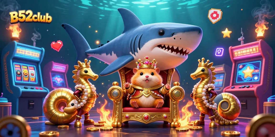 Join the excitement at B52club with a fierce hamster king ruling over a lively casino scene.