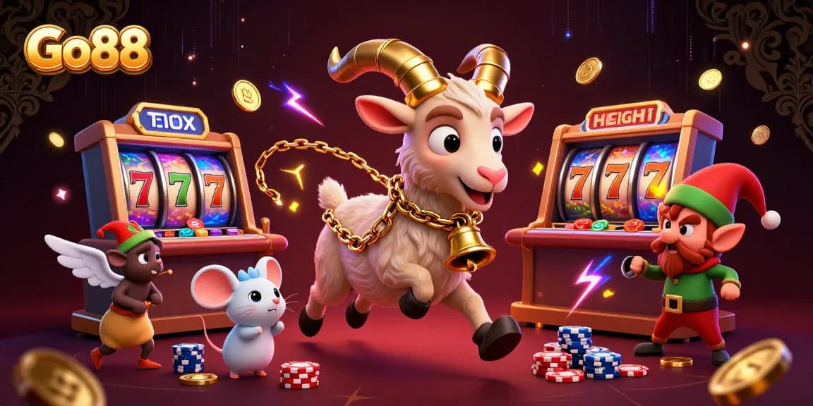 Join the Go88 casino adventure with festive characters and vibrant gaming elements.