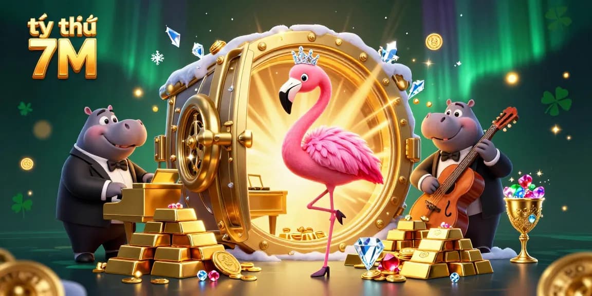 Experience thrilling betting action with tỷ lệ 7M displayed vibrantly in a dynamic casino scene filled with treasures.